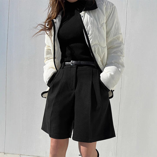 Woolen Shorts High Waist Outer Wear Fifth Pants Small Wide Leg