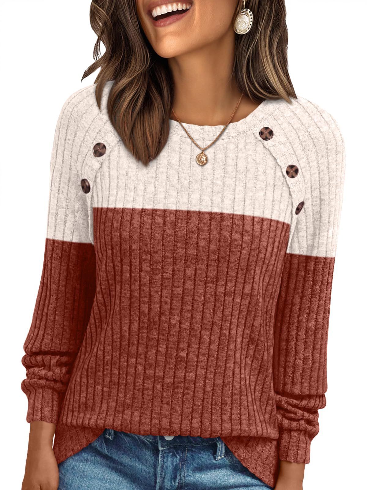 Women's Round-neck Sunken Stripe Brushed Solid Color Top Long Sleeve