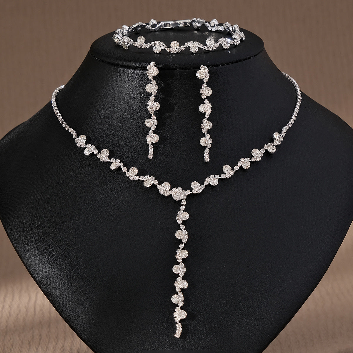 Rhinestone Pearl Earrings & Necklace Set for Women