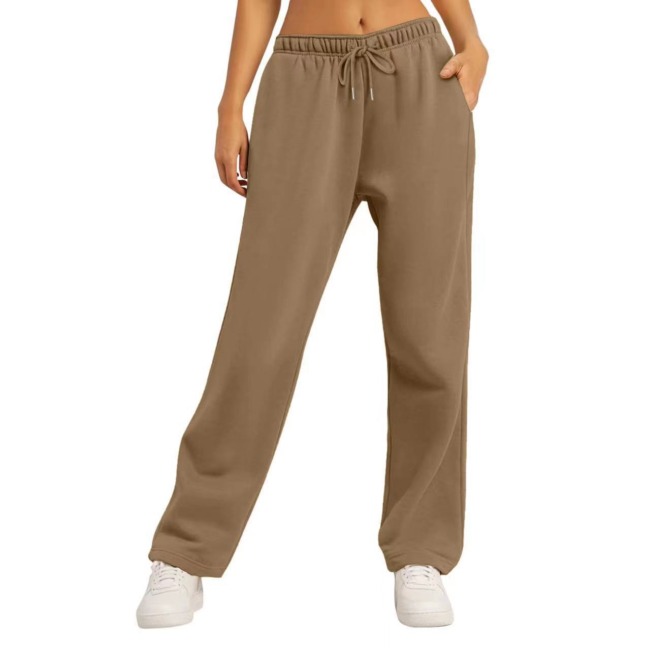 Women's Solid Color Casual Loose Fleece-lined Trousers