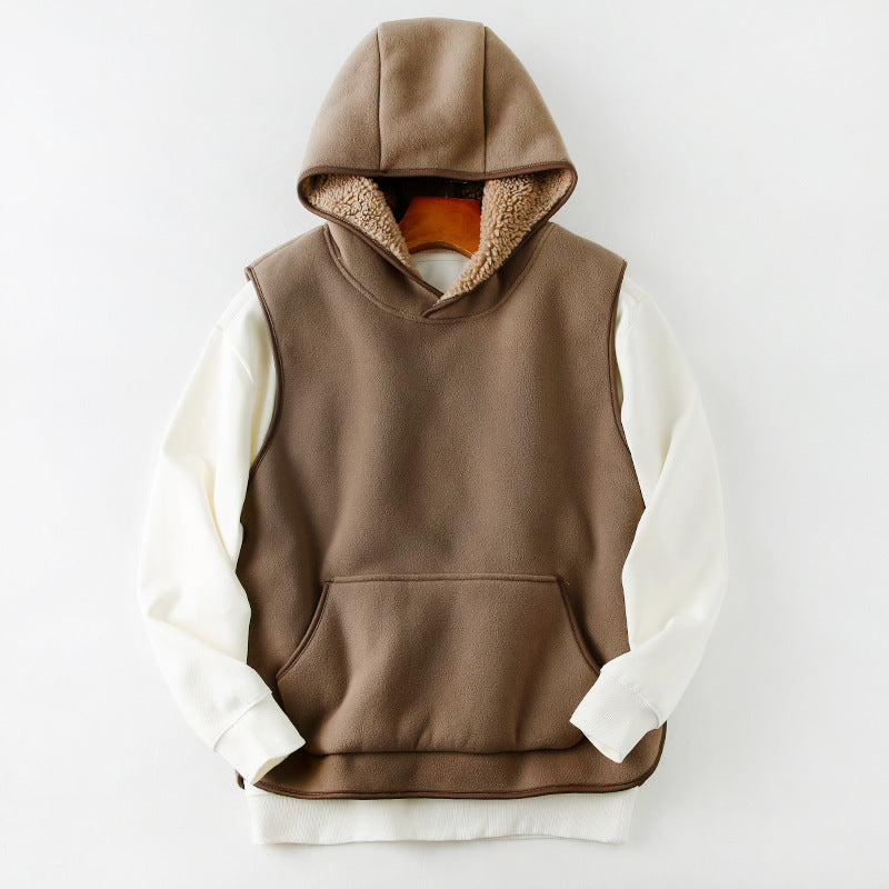 SLR Season New Two-side Button Slit Design Velvet Padded Hooded Vest