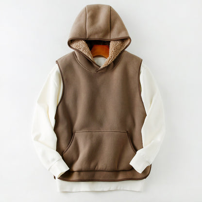 SLR Season New Two-side Button Slit Design Velvet Padded Hooded Vest