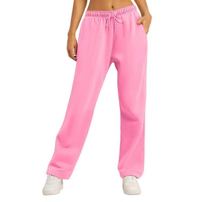 Women's Solid Color Casual Loose Fleece-lined Trousers