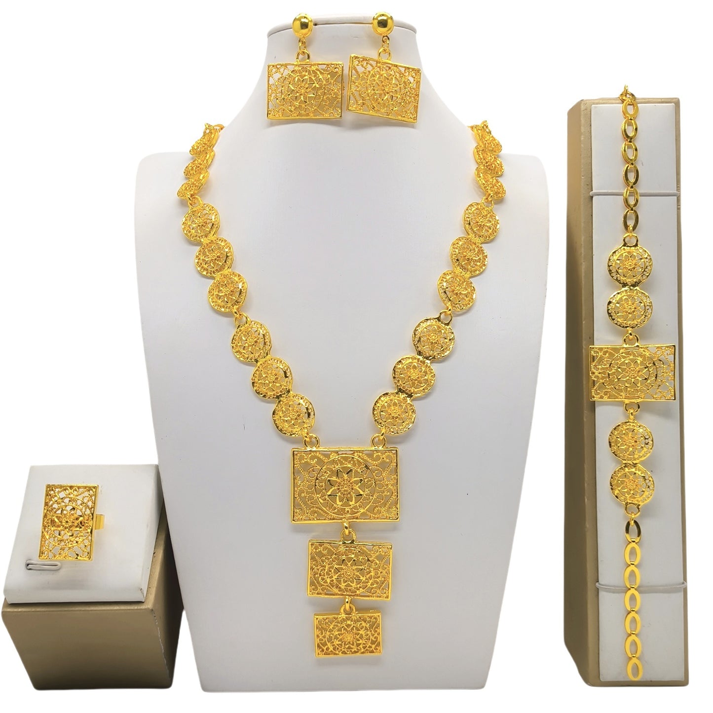 Arabic Bridal Jewelry Set – Necklace, Bracelet, Earrings & Ring