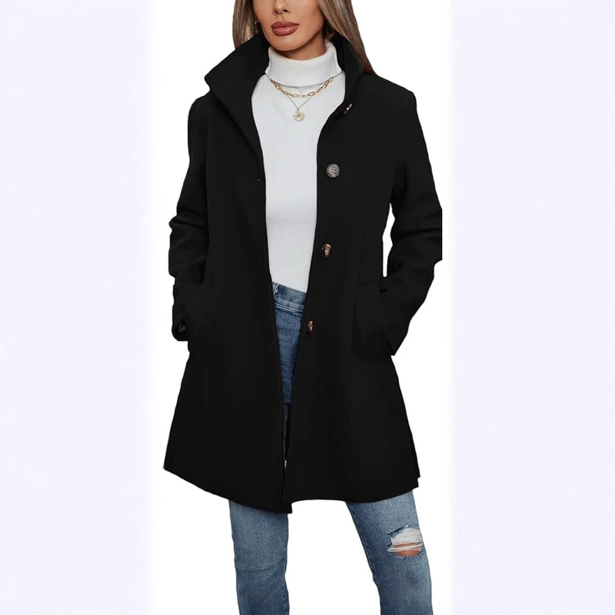 Fashion Casual Autumn And Winter Thick Long Sleeve Woolen Long Thick Coat