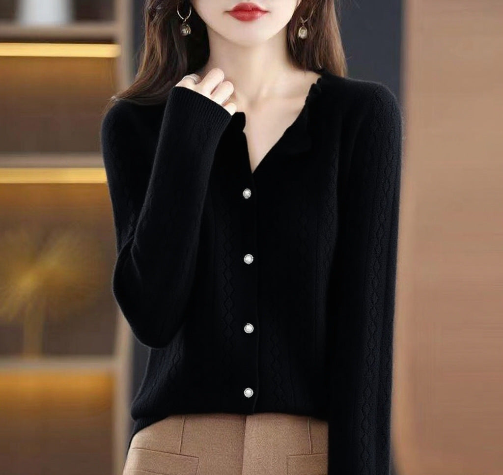 Round Neck All-matching Korean Style Casual Sweater Coat