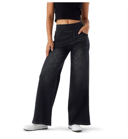 Stretch Waist Drooping Straight Pants Slimming Loose Trendy Denim Trousers