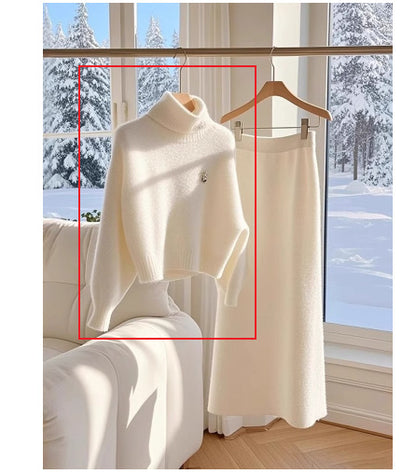 High-grade White Temperament Thick Sweater Skirt Suit