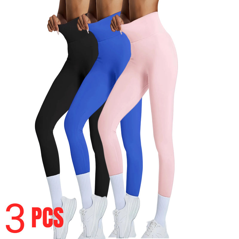 3 PACK Women's High Waisted Seamless Leggings - Butt Lifting & Tummy Control Yoga Pants, Non-See Through Workout Leggings With Soft Compression, Solid Color Activewear