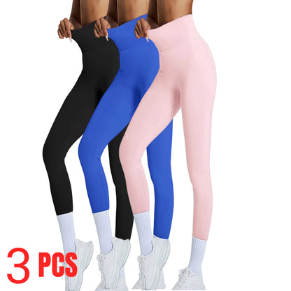 3 PACK Women's High Waisted Seamless Leggings - Butt Lifting & Tummy Control Yoga Pants, Non-See Through Workout Leggings With Soft Compression, Solid Color Activewear