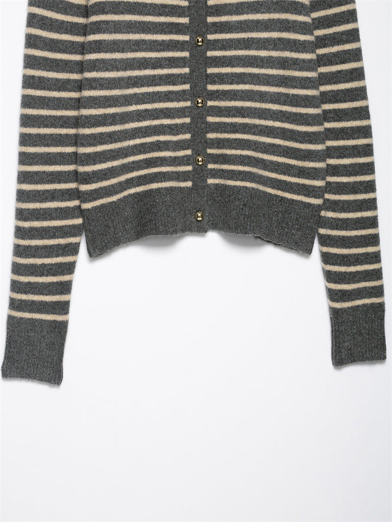 Pure Desire Style Loose Casual Striped Knitted Coat For Women