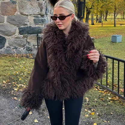 Women's Fashionable Warm Wind-resistant Wool Splicing Coat