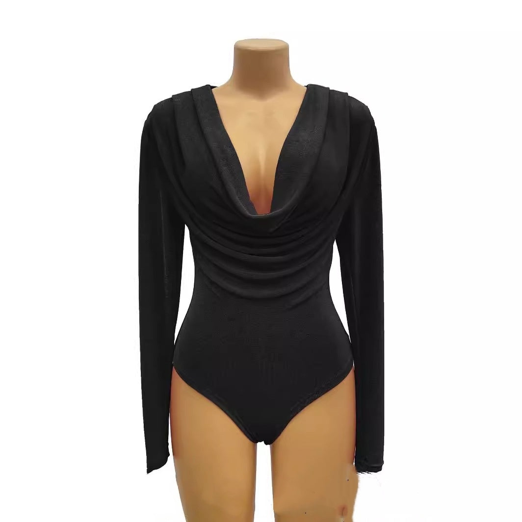 Women's Slim-fit V-neck Bottoming Shirt Long-sleeved Jumpsuit Top