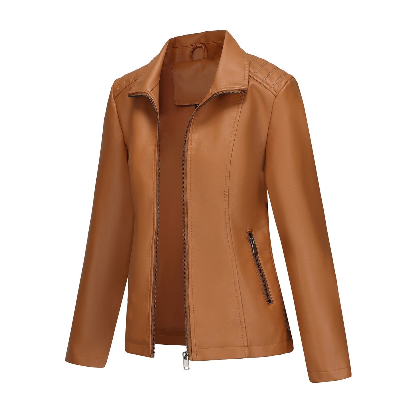 Women's Leather Jacket Knitted Stitching Stretch Coat