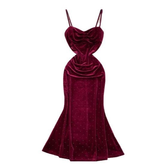 Women's Sexy Socialite Pleated Waist Tight Suspender Dress