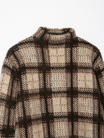 Women's Loose-fitting Sanding Plaid Sweater
