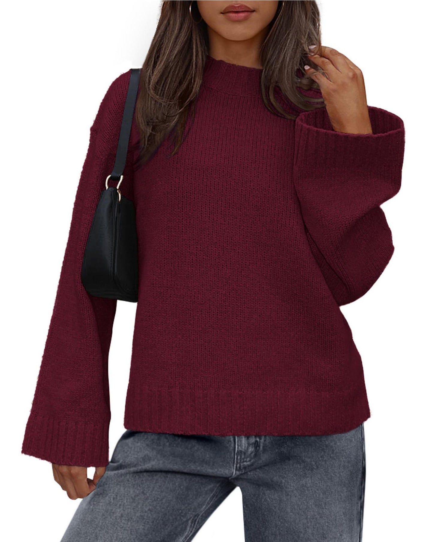 Casual Round Neck Solid Color Knitted Sweaters Women's Clothing