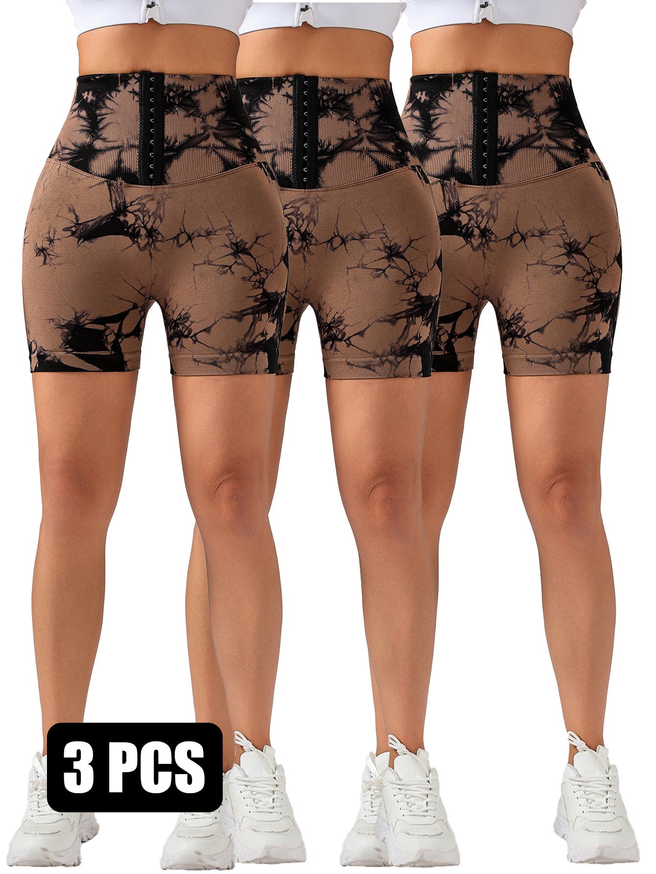3 Pack 3-ROW HOOK Seamless Tie Dye Tummy Control Leggings Shape Body Slim Scrunch Butt Lifting Fitness Sports Shorts