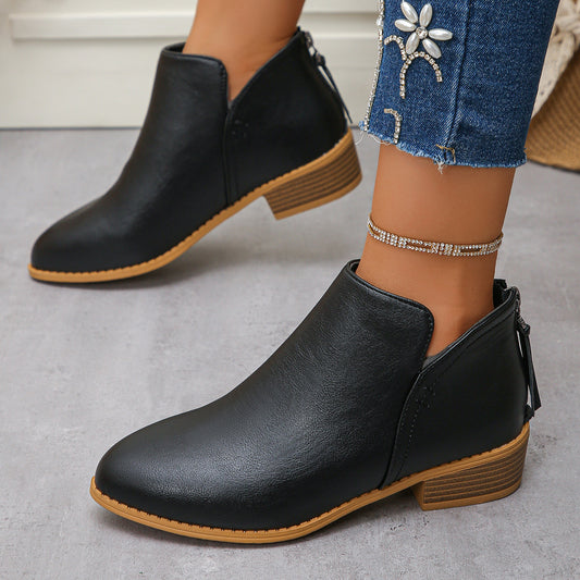 Women's Pointed-toe Leather Boots With Back Zipper
