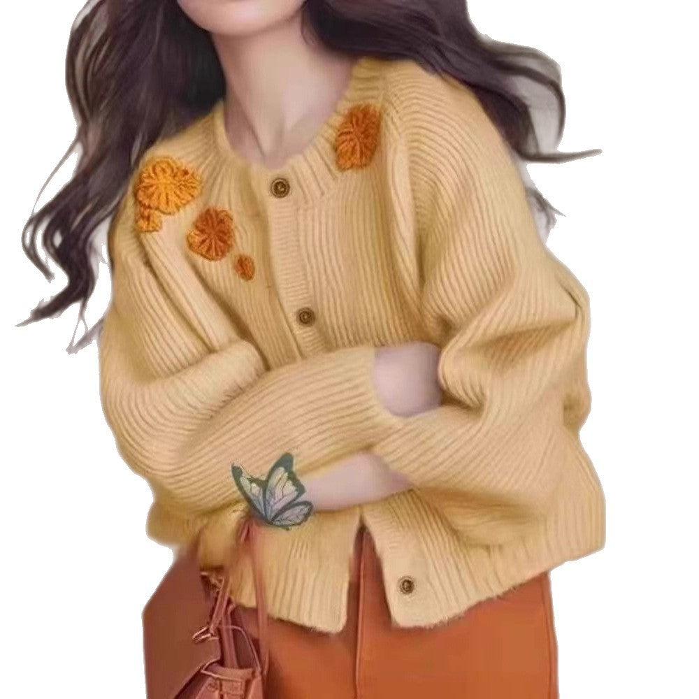 Women's Simple Embroidered Flower Age-reducing Sweater