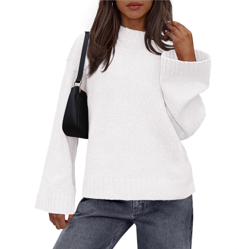 Casual Round Neck Solid Color Knitted Sweaters Women's Clothing