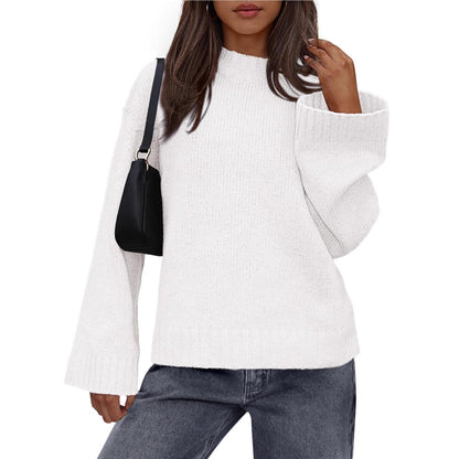 Casual Round Neck Solid Color Knitted Sweaters Women's Clothing