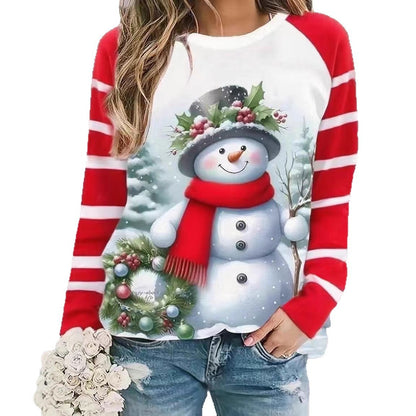 Large Size Women's Snowman Pattern Long Sleeve