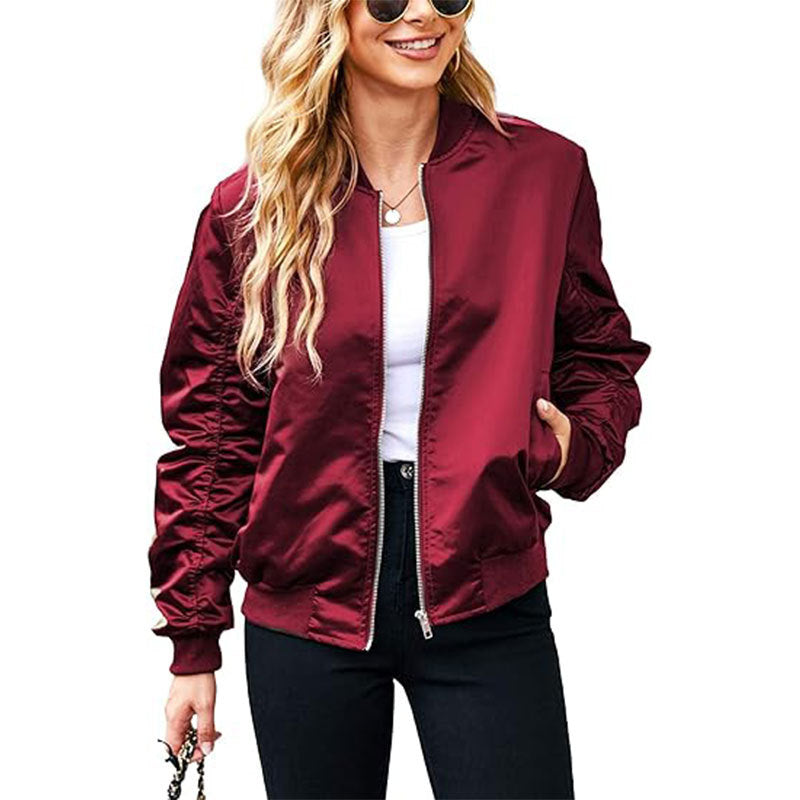 Women's Zipper Casual Jacket Coat Large Profile With Pockets Autumn Clothing Fashion