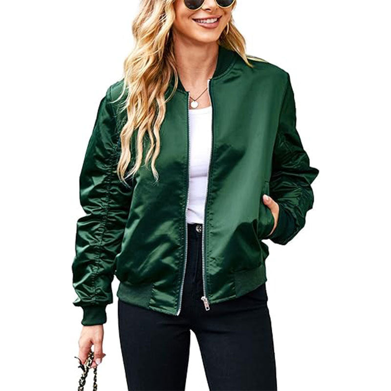 Women's Zipper Casual Jacket Coat Large Profile With Pockets Autumn Clothing Fashion