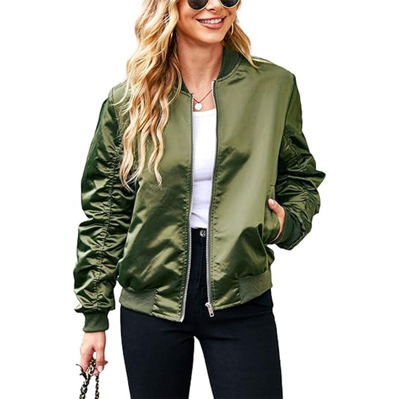 Women's Zipper Casual Jacket Coat Large Profile With Pockets Autumn Clothing Fashion