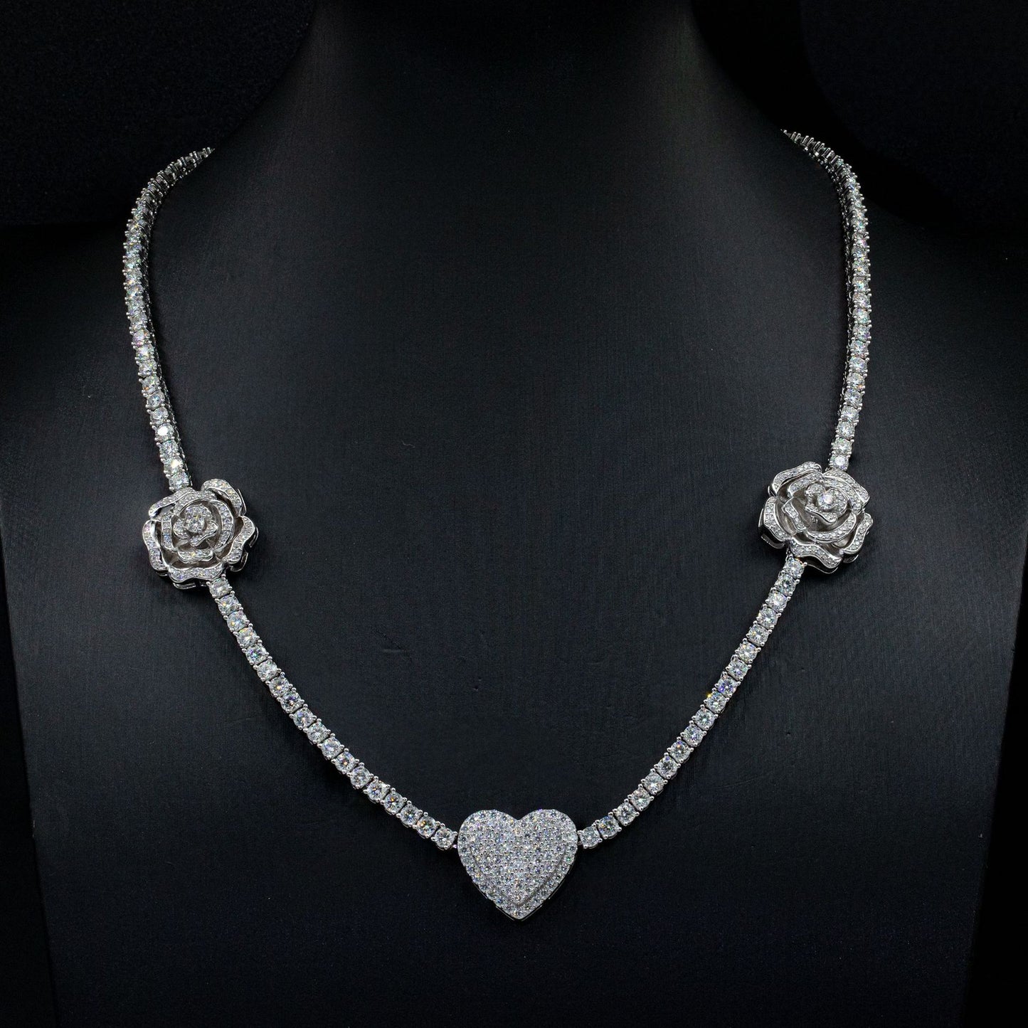 925 Silver Personalized Moissanite Rose Necklace
