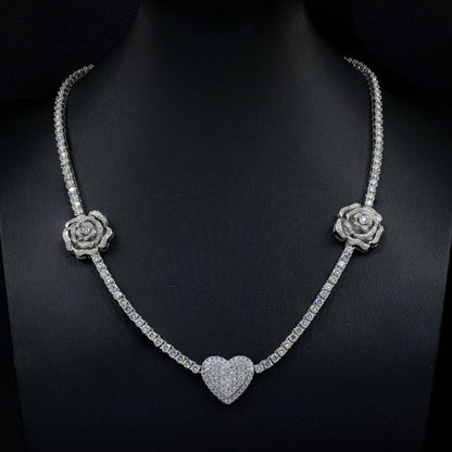 925 Silver Personalized Moissanite Rose Necklace