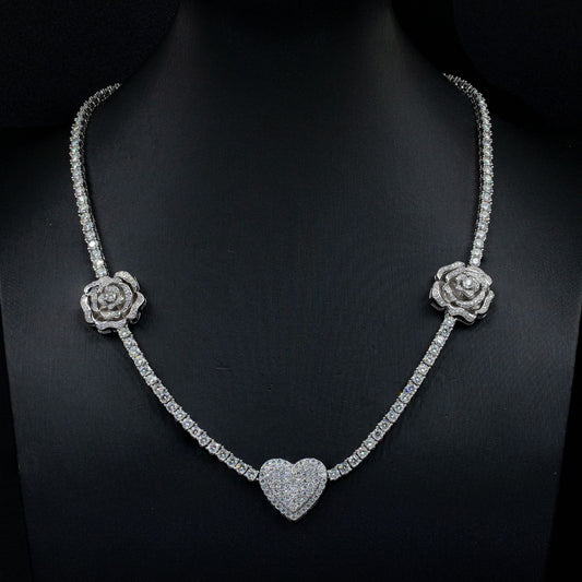 925 Silver Personalized Moissanite Rose Necklace