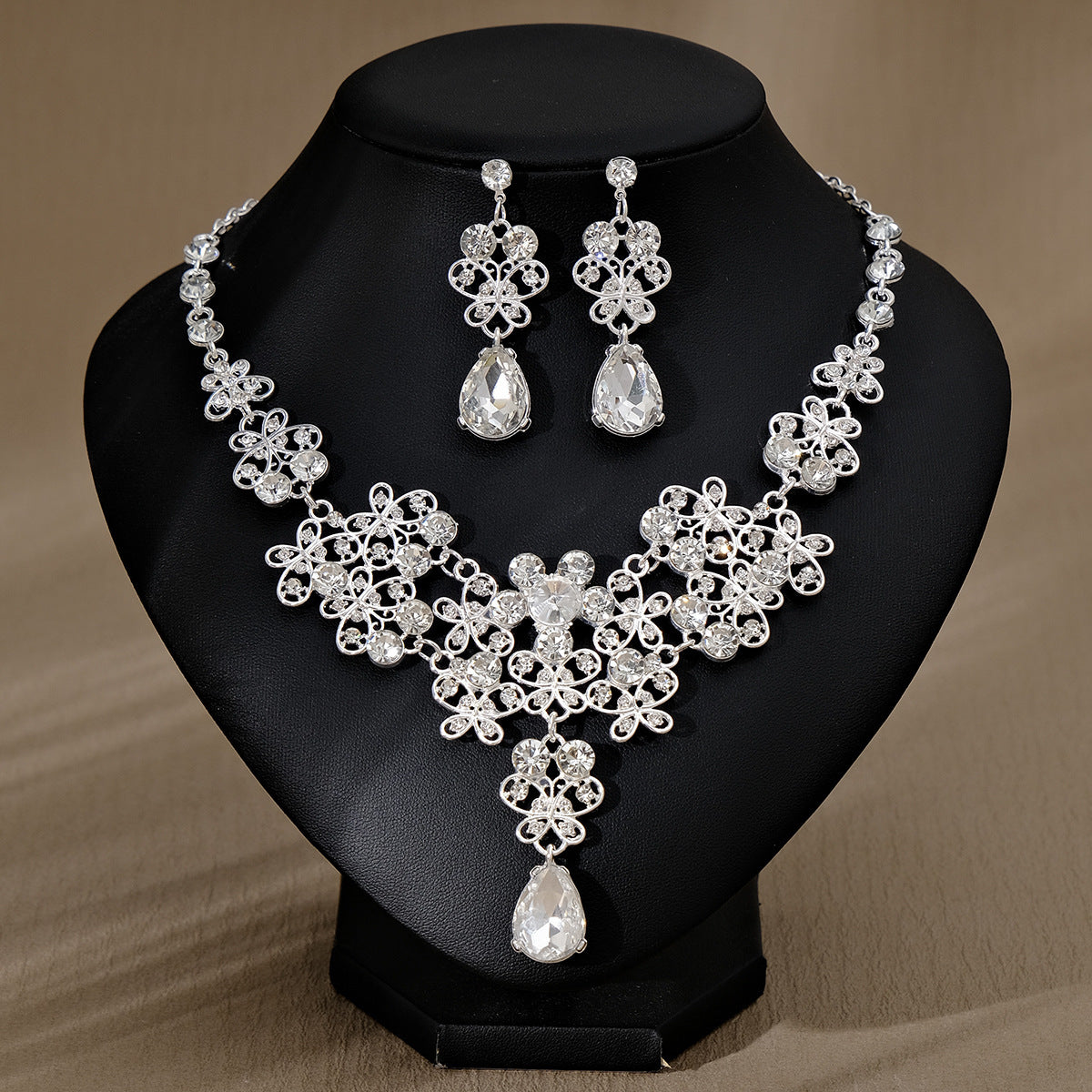 Rhinestone Pearl Earrings & Necklace Set for Women