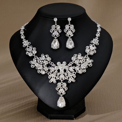 Rhinestone Pearl Earrings & Necklace Set for Women
