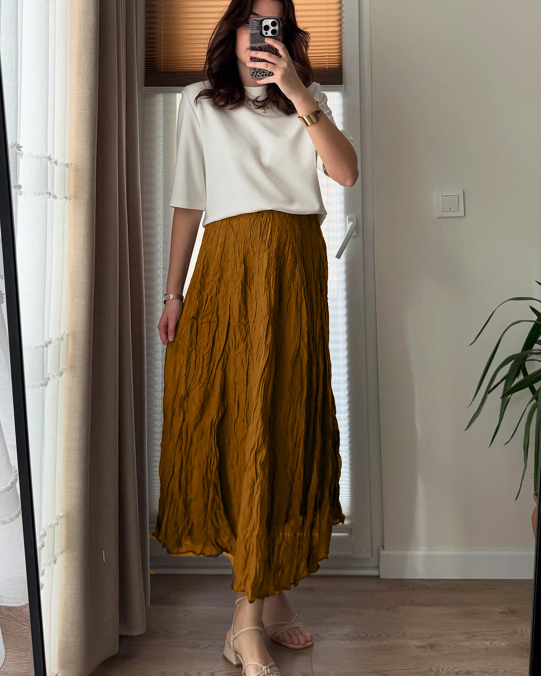 Pleated High Waist Gentle Beige Skirt