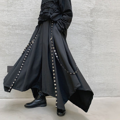 Dark Niche Personality Ribbon Rivet Heavy Industry Art Super Large Swing Irregular Pantskirt
