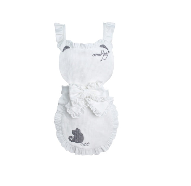 Gray Knitted Top Kitten Embroidered Apron Gray Knitted Cake Dress
