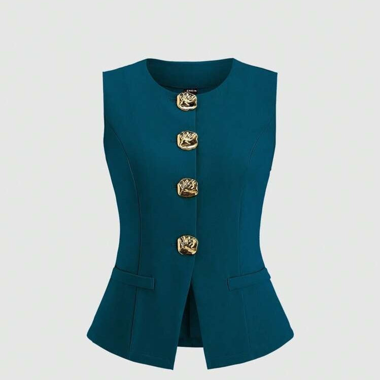 Sleeveless Round Neck Vest Fashion Women's Wear Elegant Waist-tight Solid Color