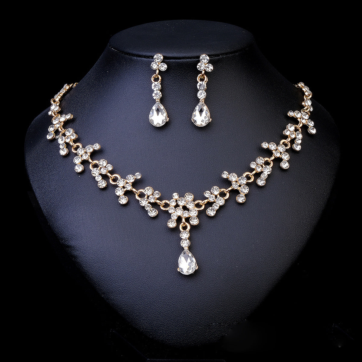 Rhinestone Pearl Earrings & Necklace Set for Women