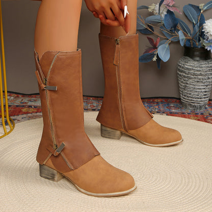 Chunky Heel Women's Side Zipper Martin Boots