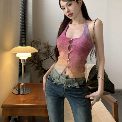 Colorful And Sweet Knitted Halter-neck Vest