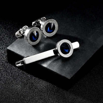 Men's Business European And American Fashion Blue Crystal Zircon Cufflinks