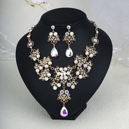 Rhinestone Pearl Earrings & Necklace Set for Women