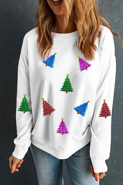 Shiny Christmas Tree Patch Sweater For Women