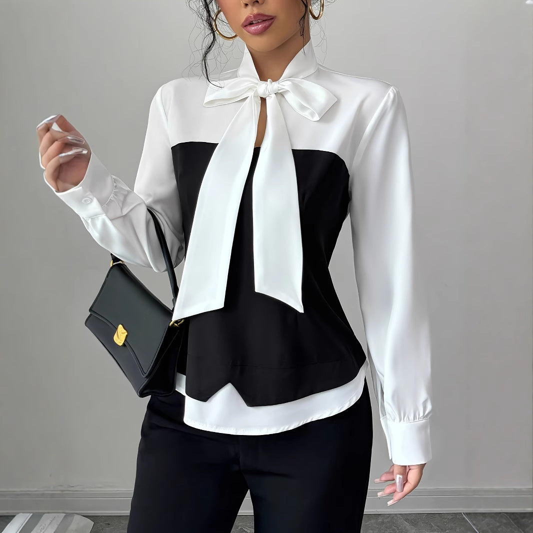 Women's Elegant Bow Simple Fashion Long Sleeve Shirt