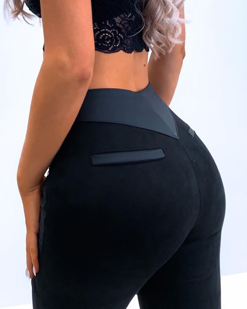 Polyester Fiber Black Panel Zipper Trousers