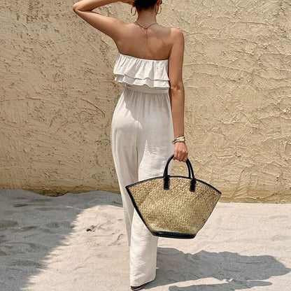 Women's Summer Sleeveless Tube Top Jumpsuit Ruffled Tied Jumpsuit