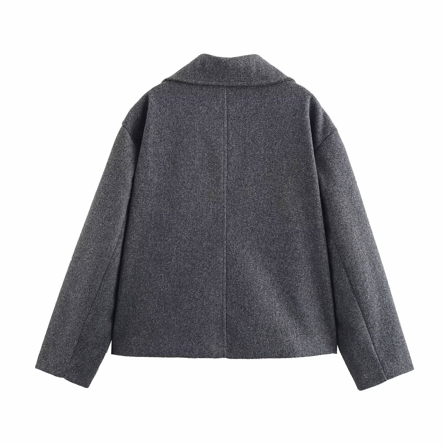 Gray Suit Woolen Jacket Women's Loose Double-breasted Short Coat