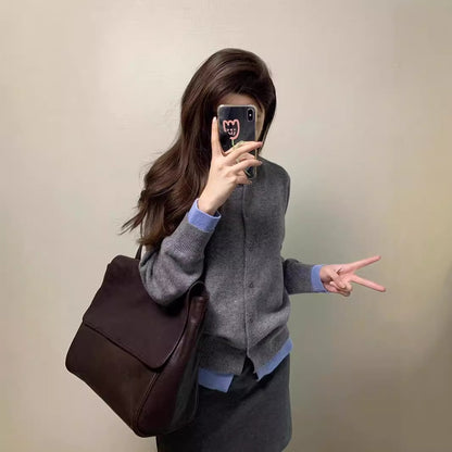 Idle Style Contrast Color Sweater Female Early Autumn Retro College